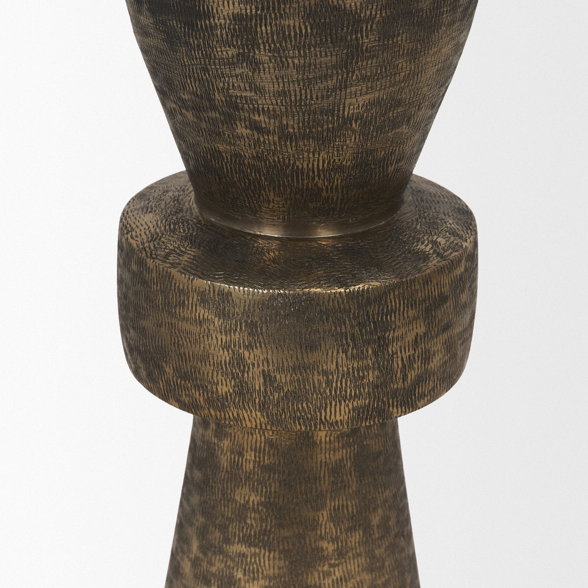 Odilia Small Textured Antiqued Gold Metal Geometric Pillar Candle Holder by Mercana at Eve Furniture