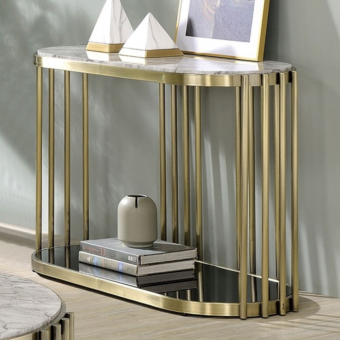 Ofelia Antique Brass/Black Sofa Table by Furniture of America at Eve Furniture