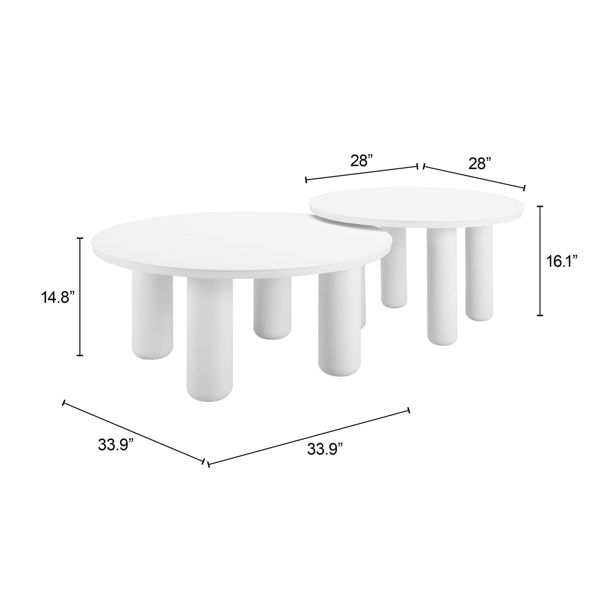 Ola White Outdoor Coffee Table Set (2-Piece) by Zuomod at Eve Furniture