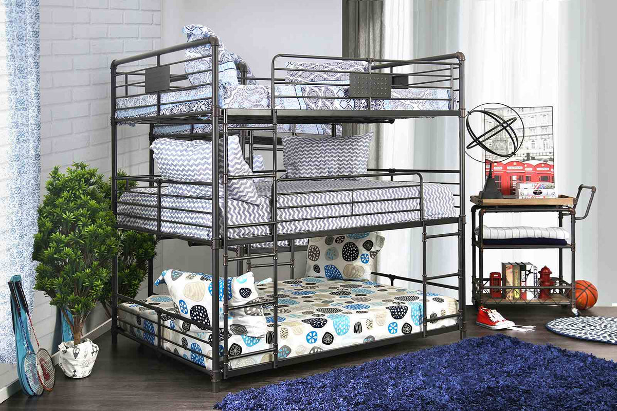 Olga Antique Black Full/Full/Full Bunk Bed by Furniture of America at Eve Furniture