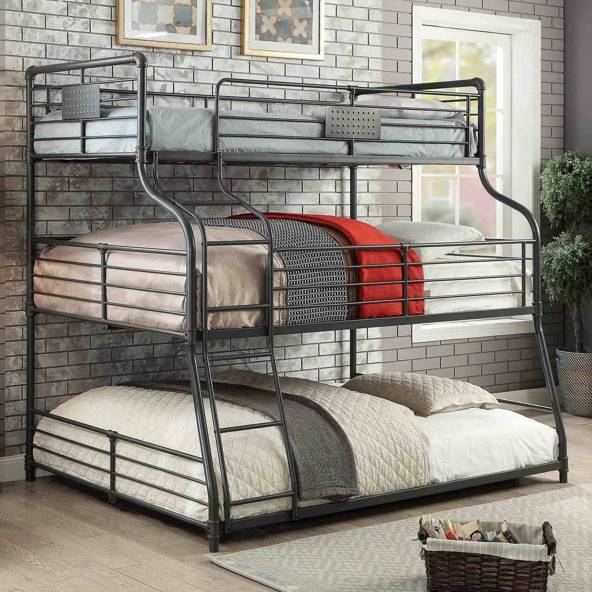 Olga Antique Black Twin/Full/Queen Bunk Bed by Furniture of America at Eve Furniture