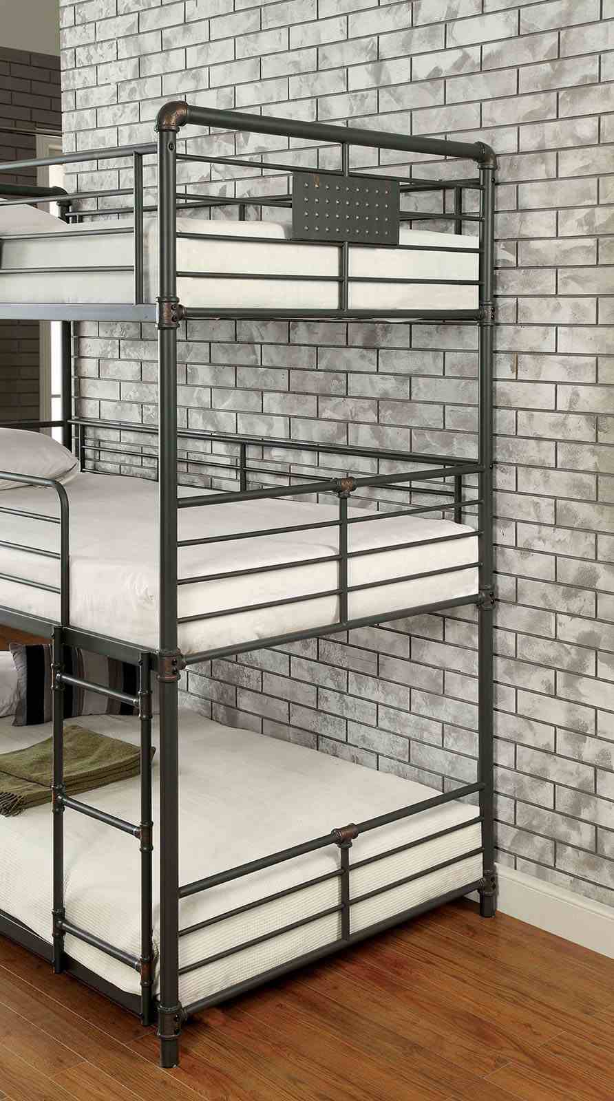 Olga Antique Black Twin/Twin/Twin Bunk Bed by Furniture of America at Eve Furniture