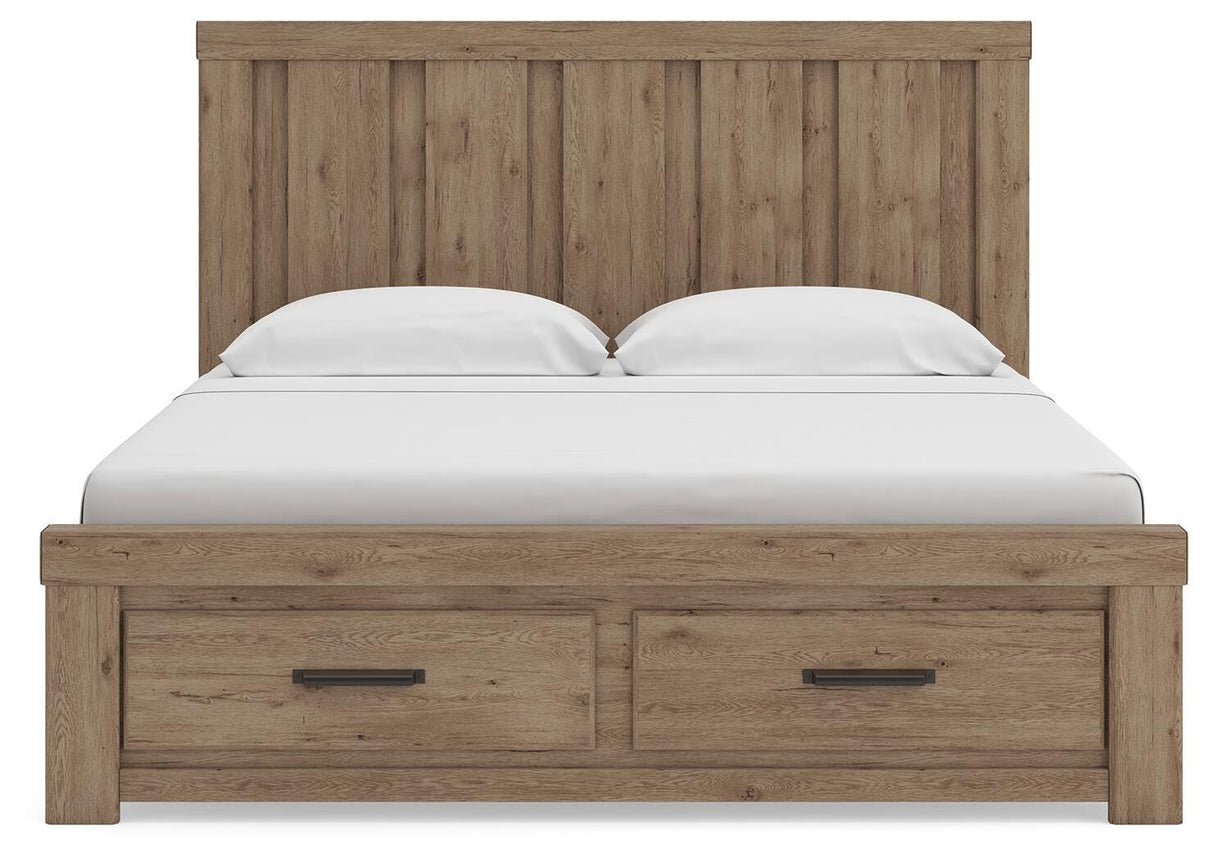 Oliandon Light Brown King Panel Storage Bed by Ashley at Eve Furniture