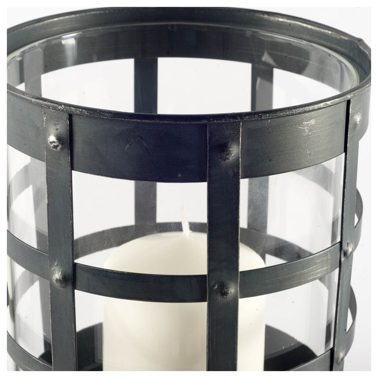 Oliver Black Metal/Glass Caged Table Candle Holder by Mercana at Eve Furniture
