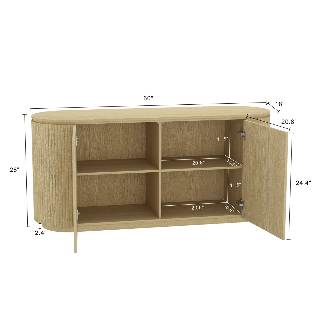 Olivia 60" Sideboard in Natural Oak by Manhattan Comfort at Eve Furniture