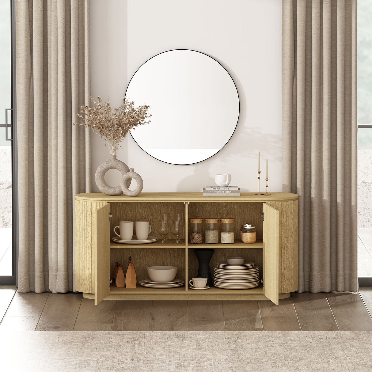 Olivia 60" Sideboard in Natural Oak by Manhattan Comfort at Eve Furniture