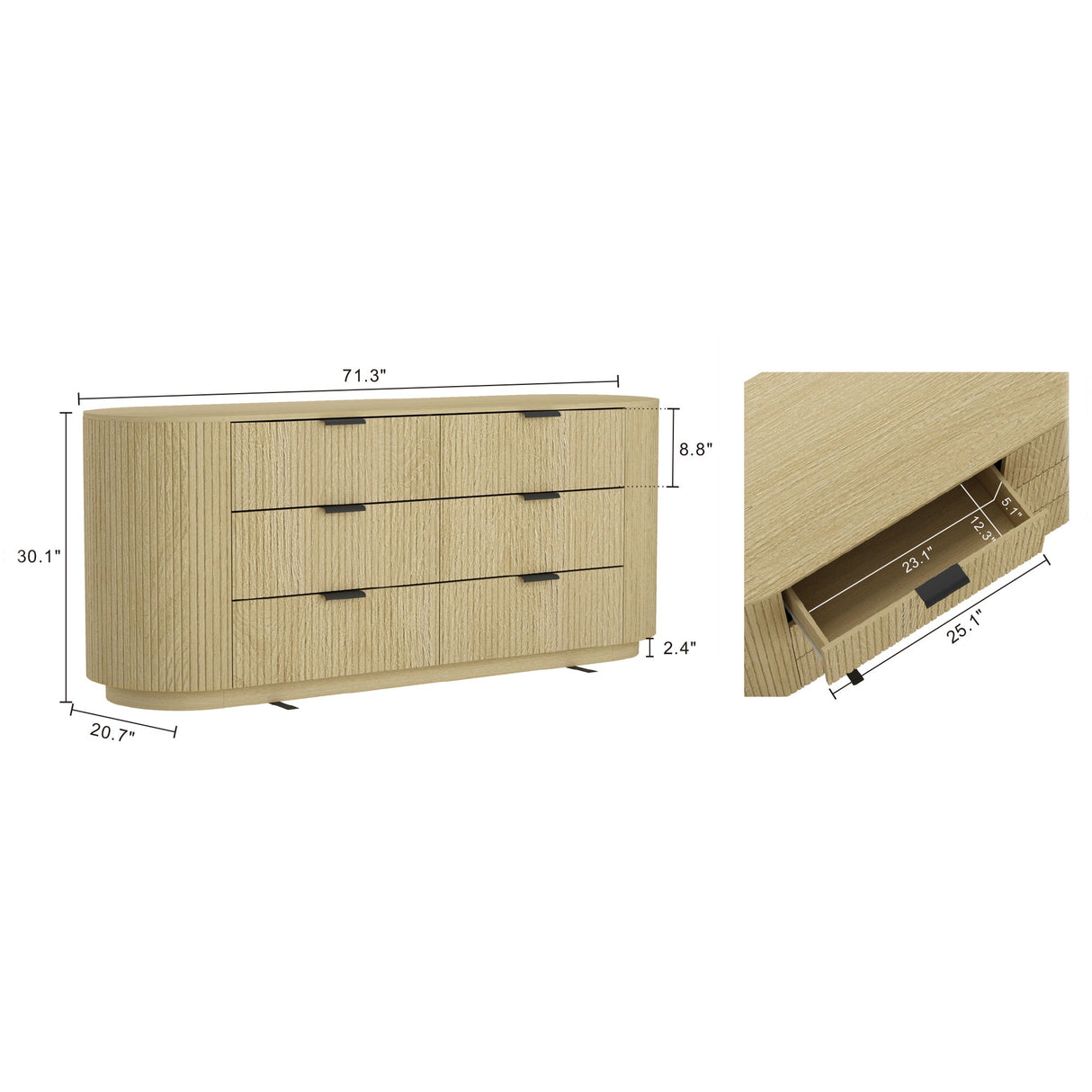 Olivia 71.3" Double Dresser in Natural Oak and Black by Manhattan Comfort at Eve Furniture