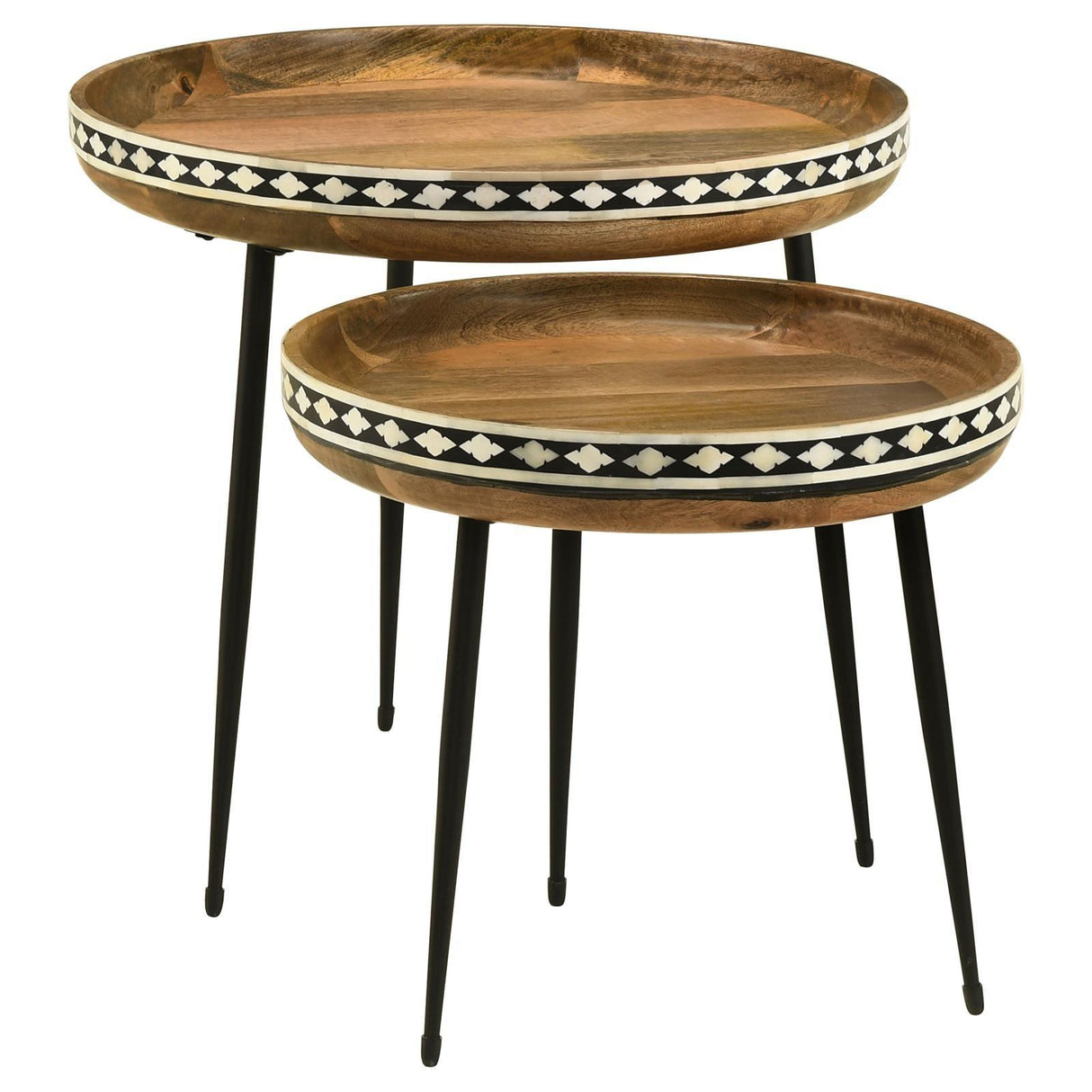 Ollie Natural and Black 2-piece Round Nesting Table by Coaster at Eve Furniture
