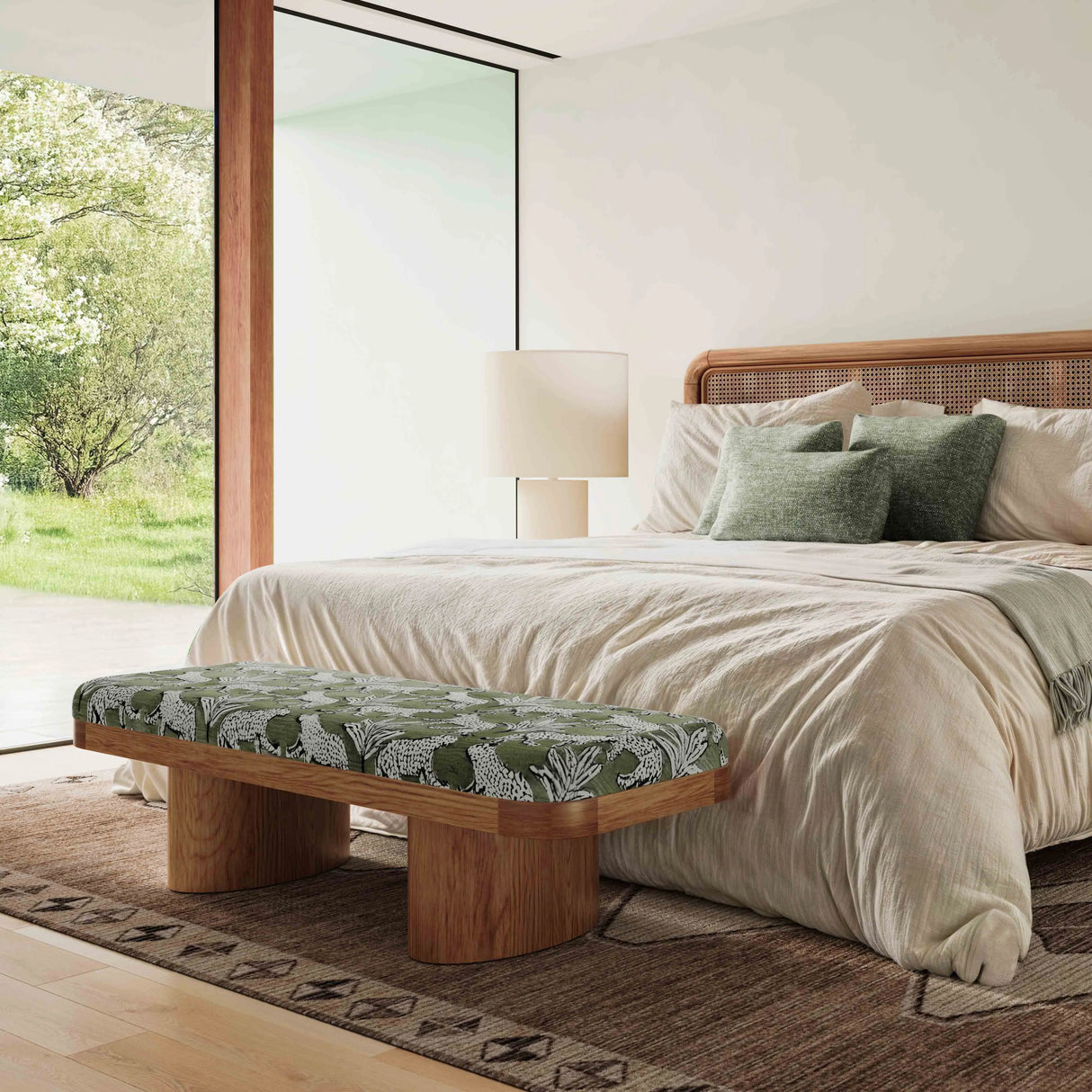 Ollie Olive Green Leopard Jacquard Bench by TOV Furniture at Eve Furniture