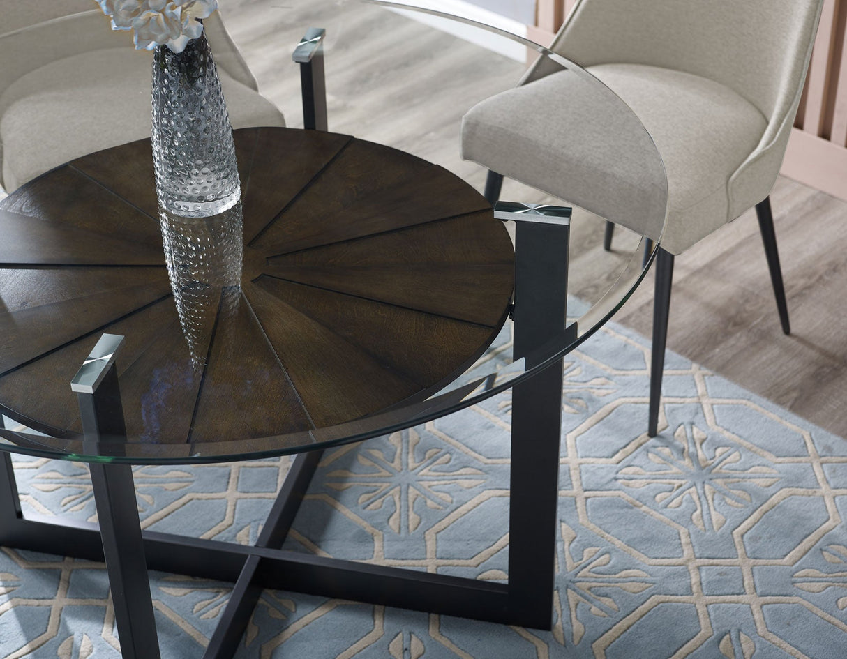 Olson Caramel Glass Top Dining Room Set by Steve Silver at Eve Furniture