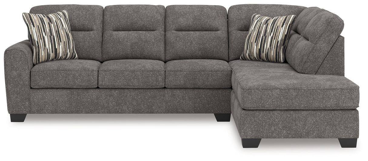 Olten Graphite 2-Piece Sectional with RAF Chaise by Ashley at Eve Furniture