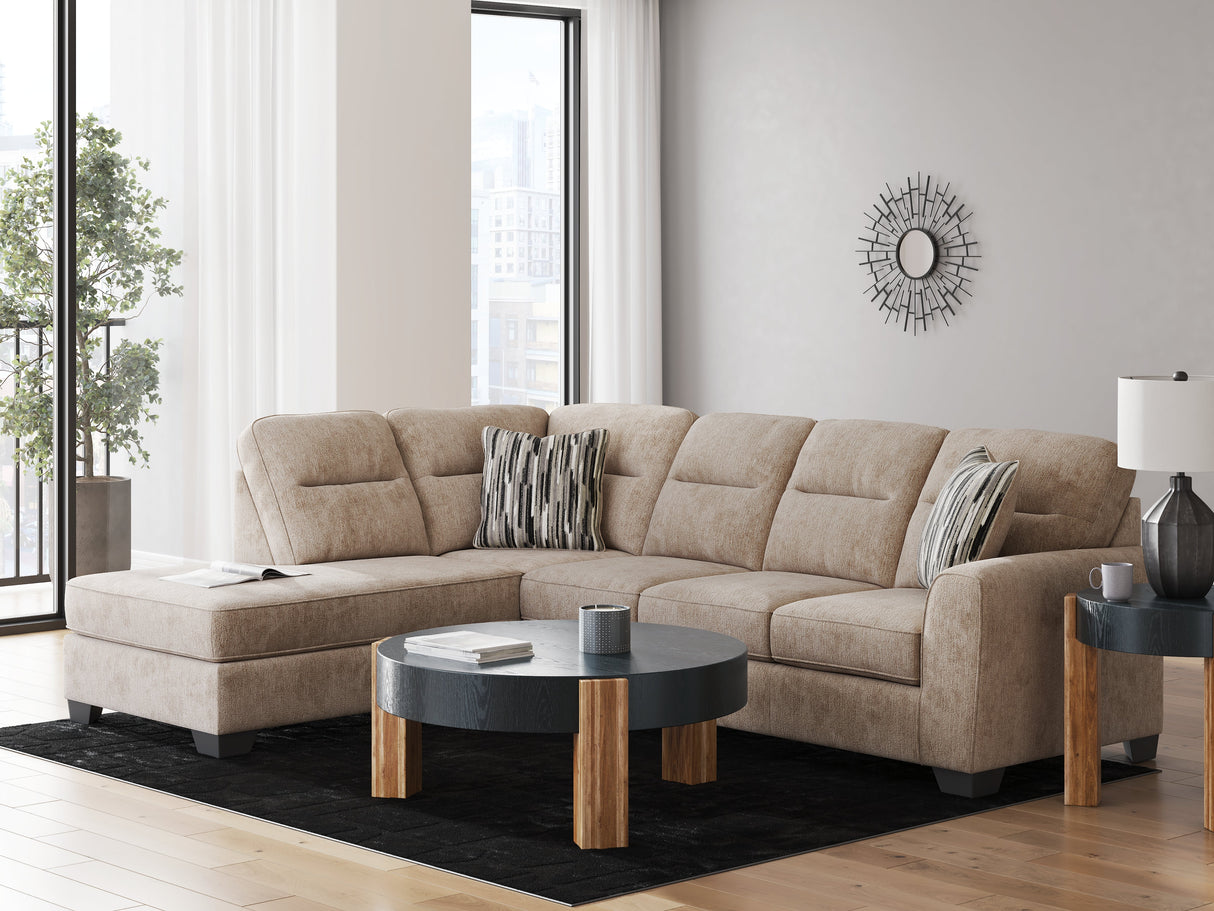 Olten Mocha 2-Piece Sectional with LAF Chaise by Ashley at Eve Furniture