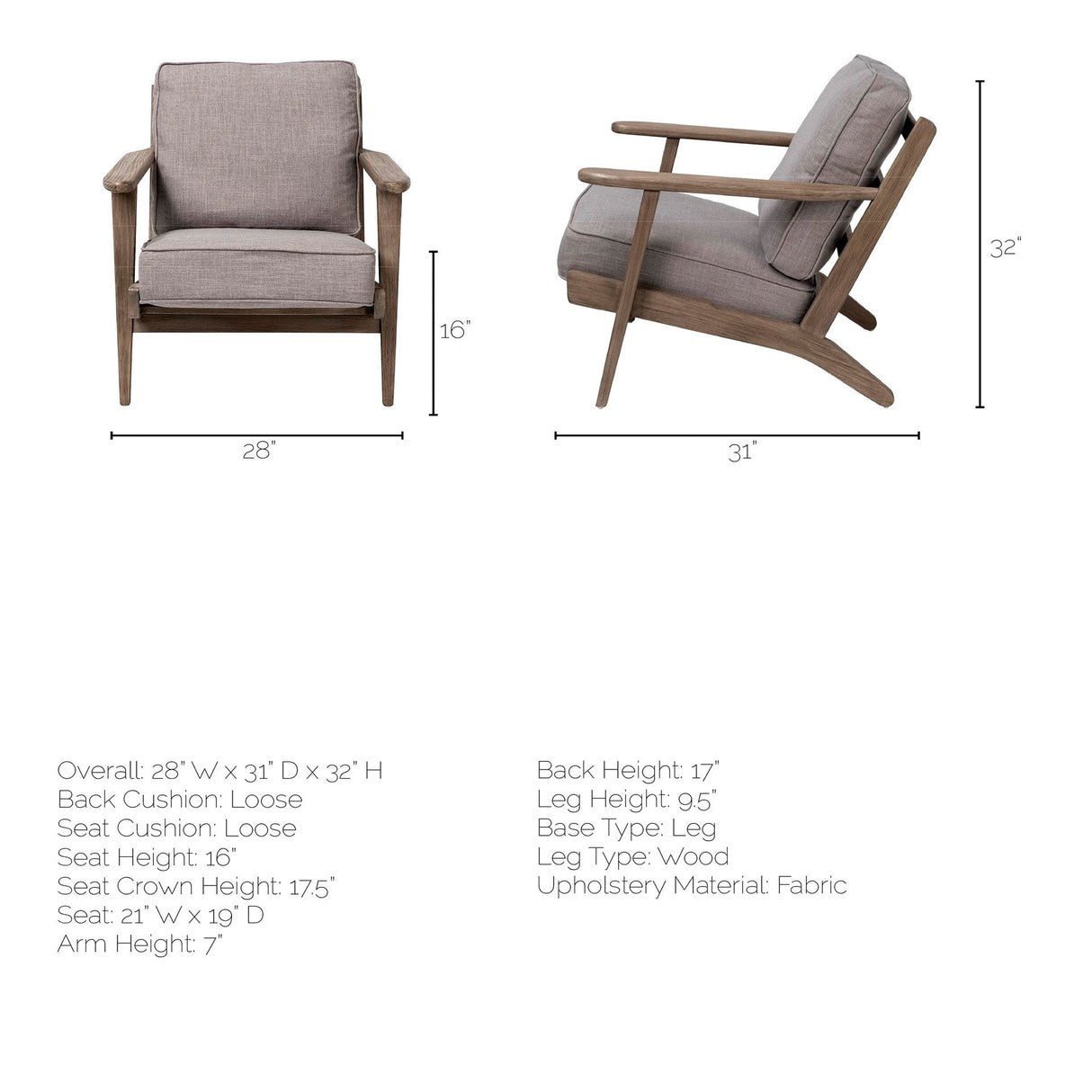 Olympus II Flint Gray Fabric Covered Wooden Frame Accent Chair by Mercana at Eve Furniture