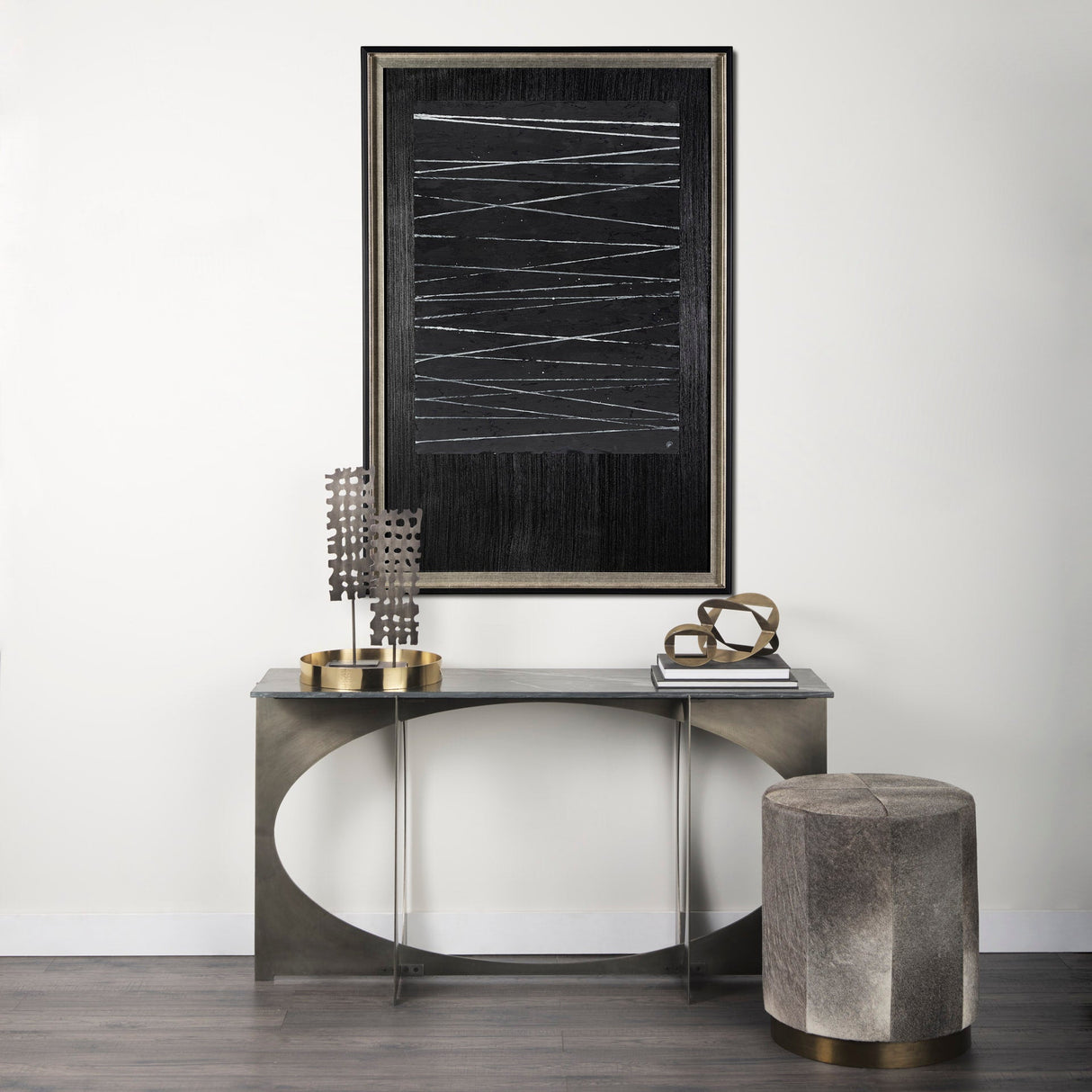 OM-Silver Lines by Studio M a handmade Original Framed Artwork under Glass by Mercana at Eve Furniture