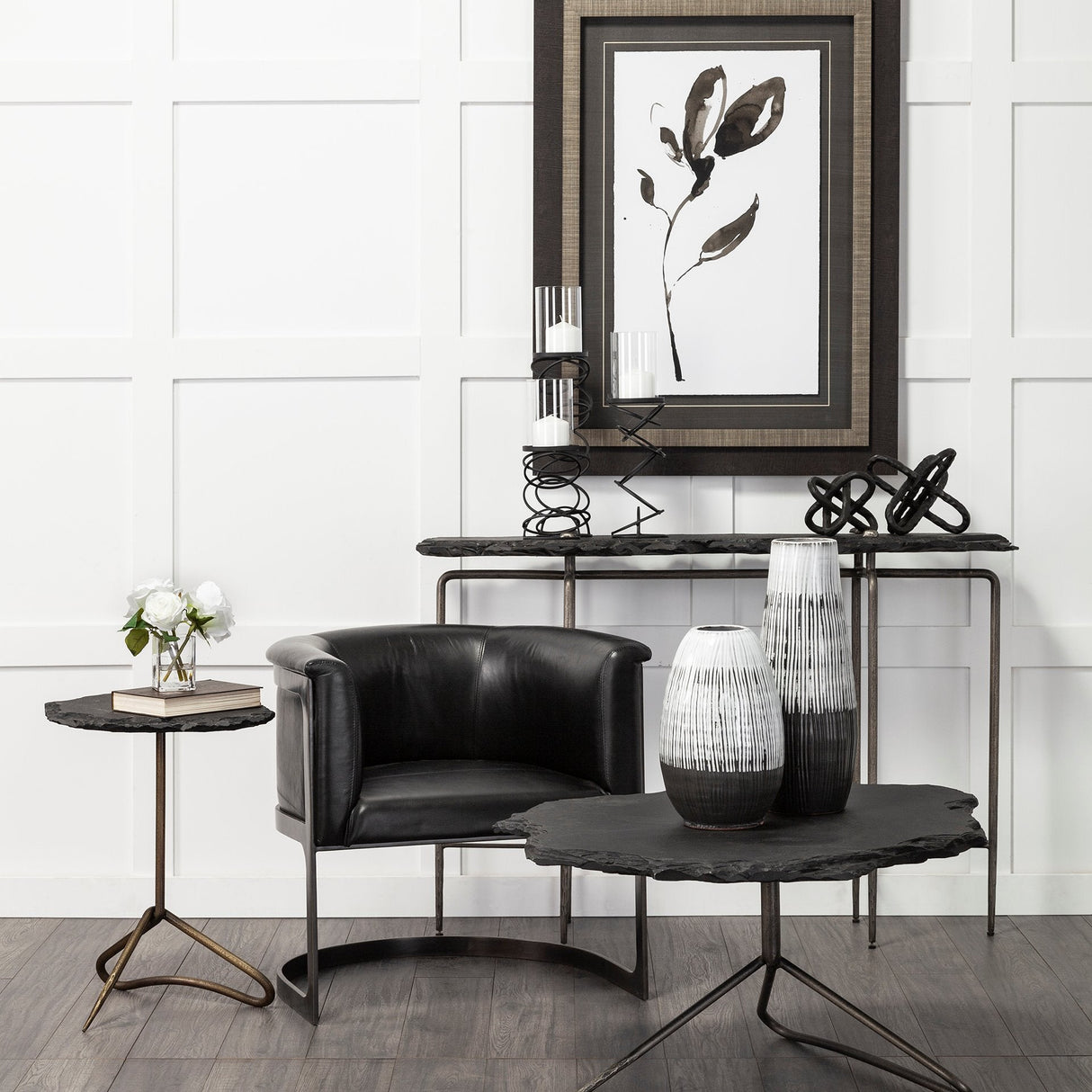 Omega III Large Black Metal Stacked Ring Table Candle Holder by Mercana at Eve Furniture