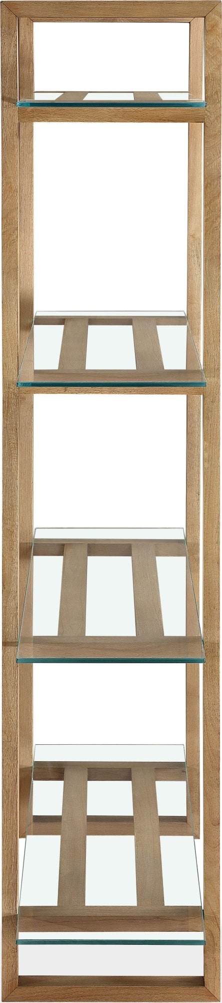 One Bisque/Clear Modern Coastal Glass Shelf Bookcase by Modus Furniture at Eve Furniture