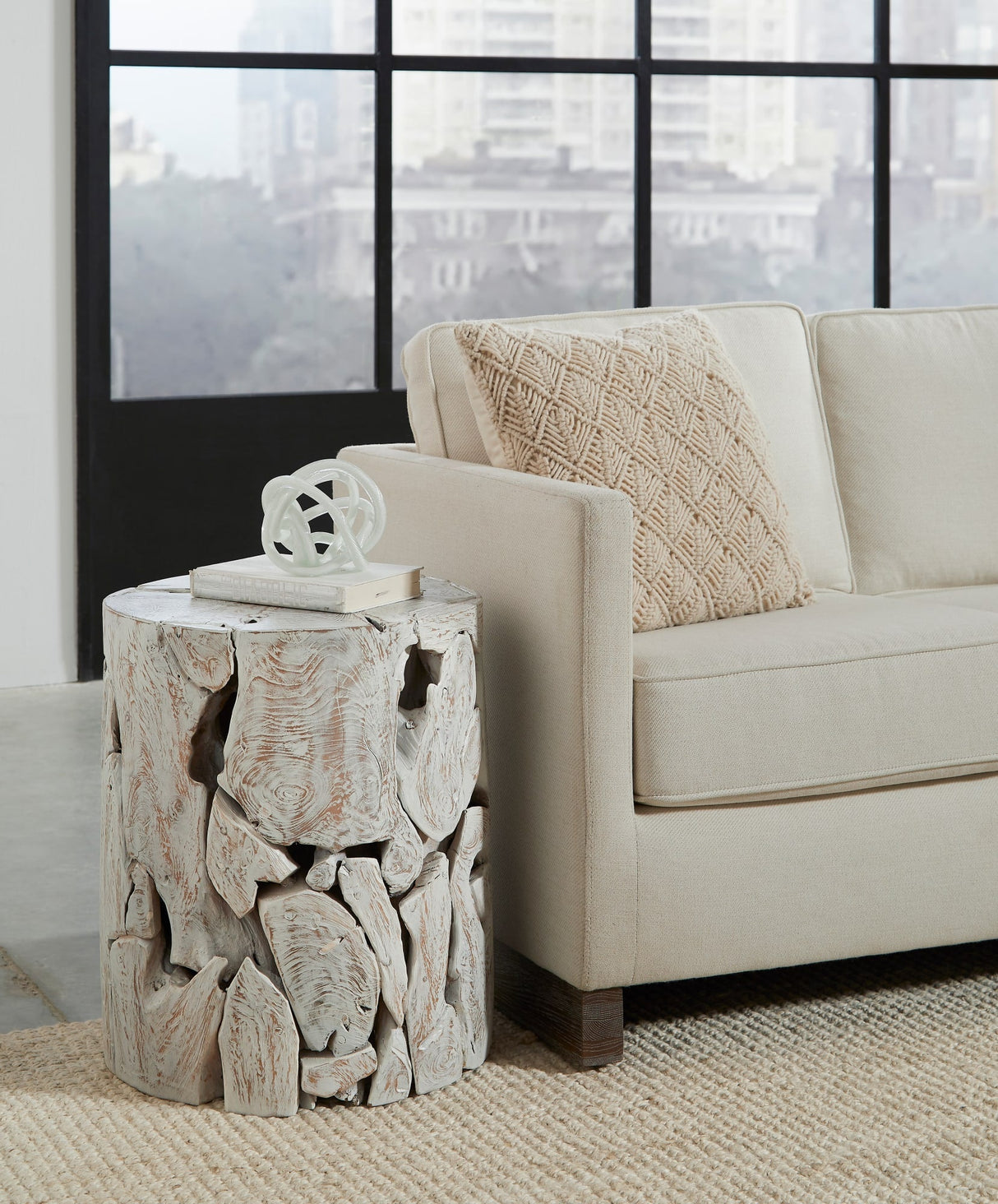 One Bleached Teak Teak Slice Round End Table by Modus Furniture at Eve Furniture
