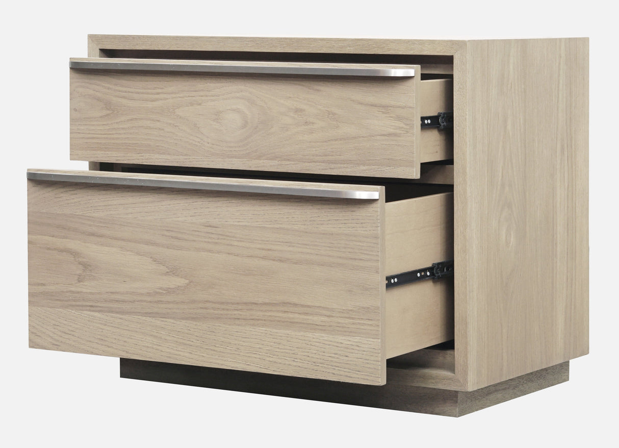 One Coastal Modern Two Drawer USB-Charging Nightstand in Bisque by Modus Furniture at Eve Furniture