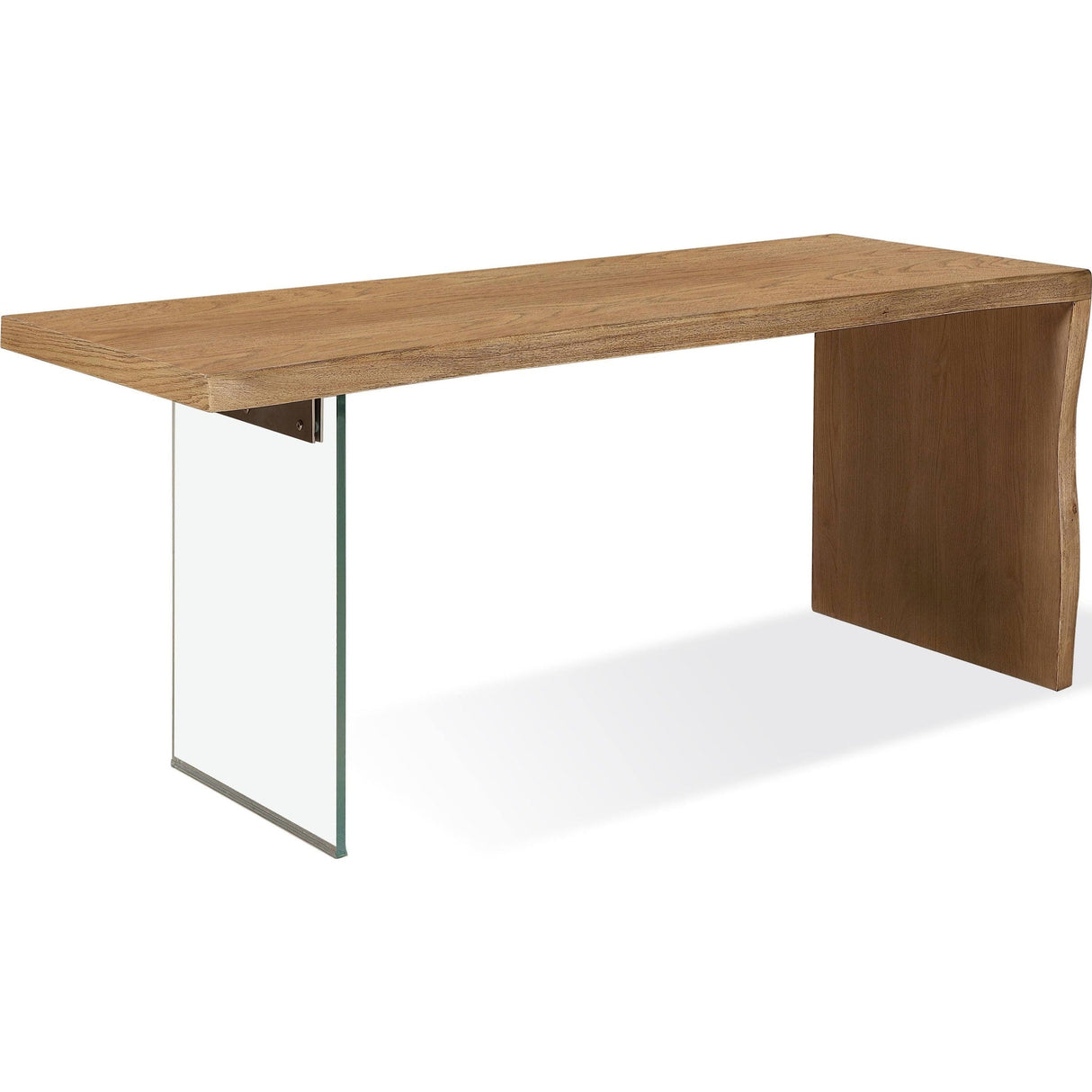 One Live-Edge White Oak and Glass Console Table in Bisque by Modus Furniture at Eve Furniture