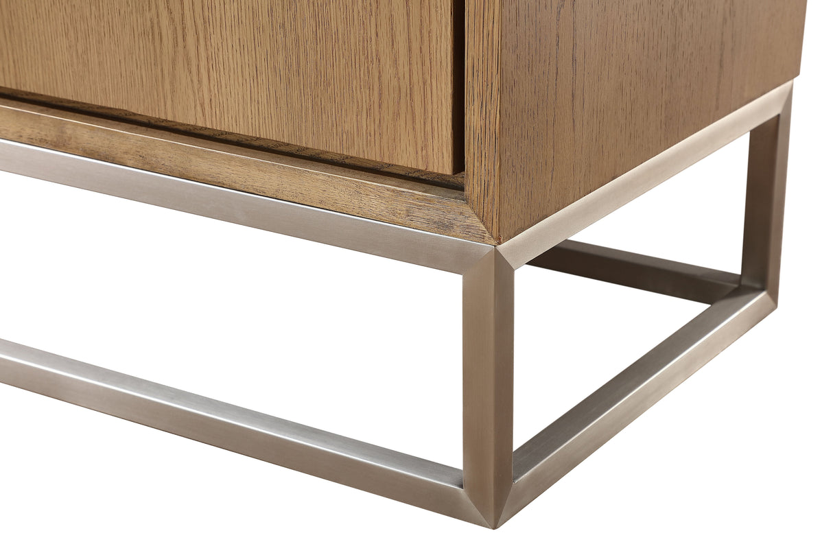 One Modern Coastal Metal Base Sideboard in White Oak and Brushed Stainless Steel by Modus Furniture at Eve Furniture
