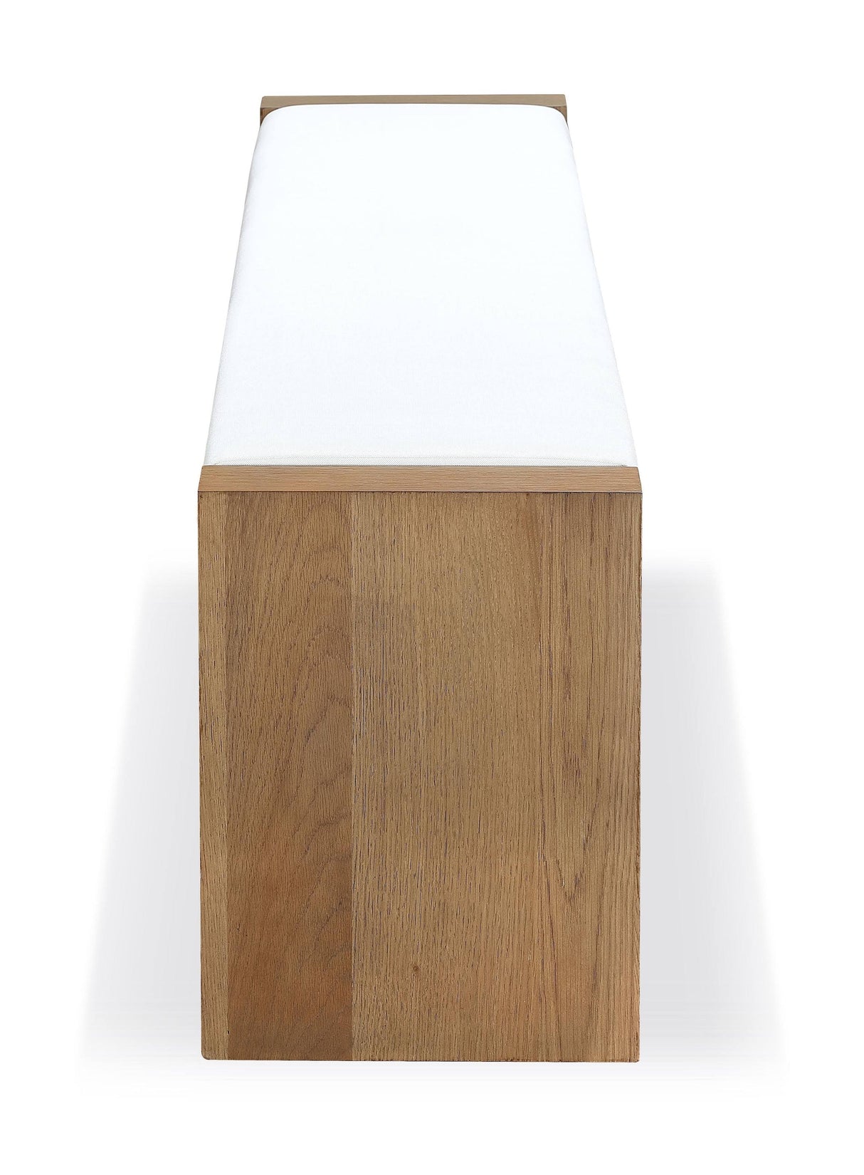 One Modern Coastal Slab Leg Upholstered Dining Bench in White Oak and White Pearl by Modus Furniture at Eve Furniture