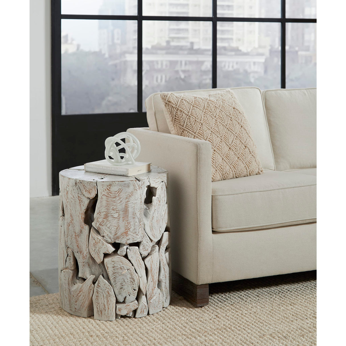 One Teak Slice Round End Table in Bleached Teak by Modus Furniture at Eve Furniture