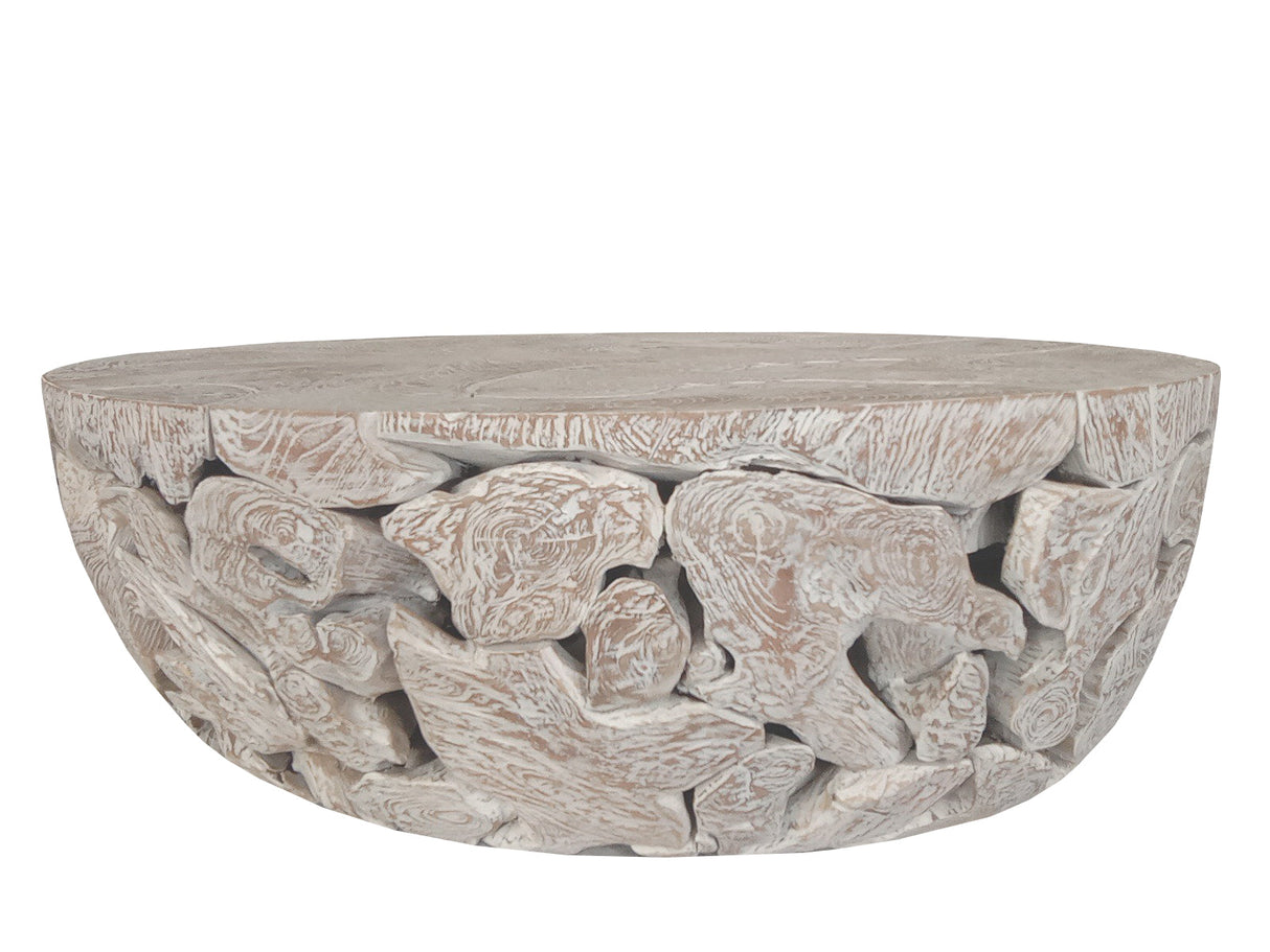 One Teak Slice Solid Wood Coffee Table in Bleached Teak by Modus Furniture at Eve Furniture