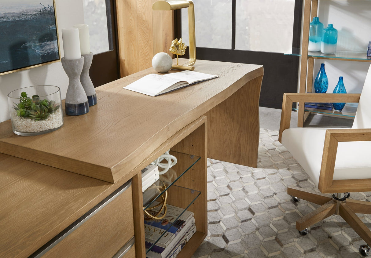 One White Oak/Glass Live Edge Executive Desk by Modus Furniture at Eve Furniture