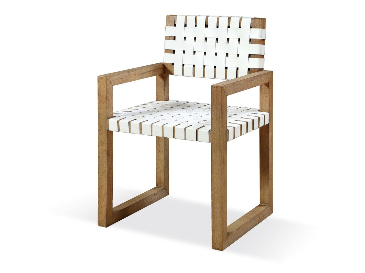 One Woven Leather and Solid Wood Dining Arm Chair in White and Bisque by Modus Furniture at Eve Furniture