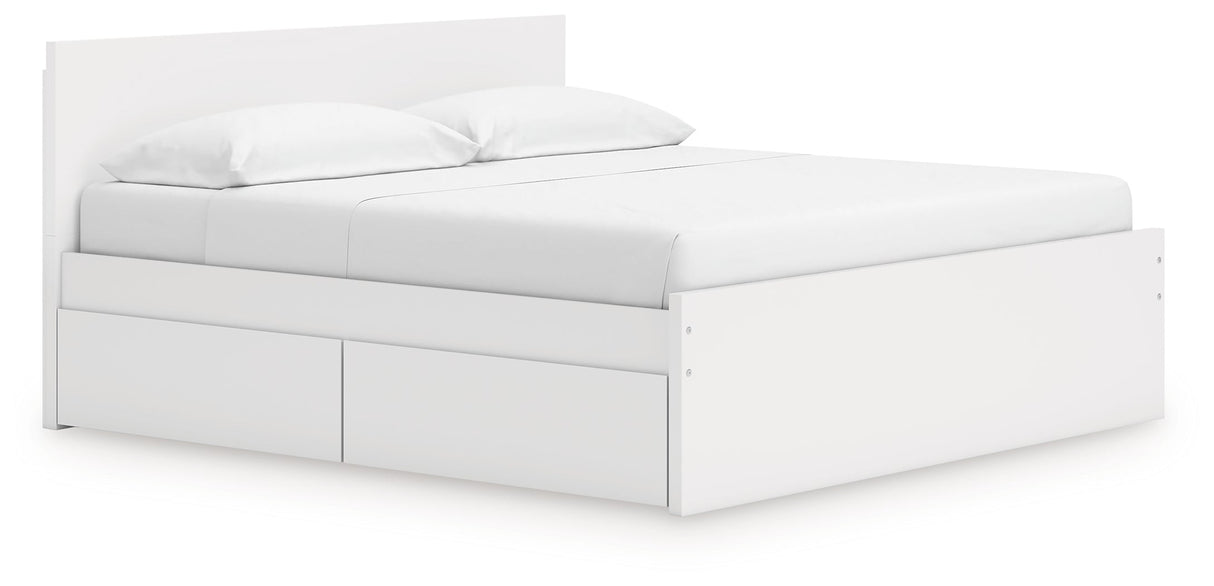 Onita White King Panel Platform Bed with 2 Side Storage by Ashley at Eve Furniture