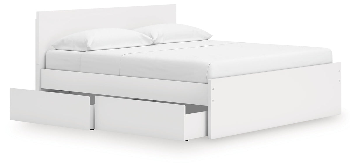 Onita White King Panel Platform Bed with 2 Side Storage by Ashley at Eve Furniture
