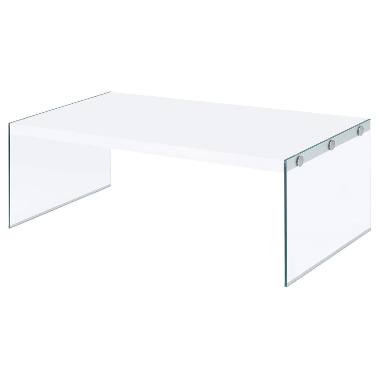 Opal Rectangular Coffee Table With Clear Glass Legs White High Gloss by Coaster at Eve Furniture