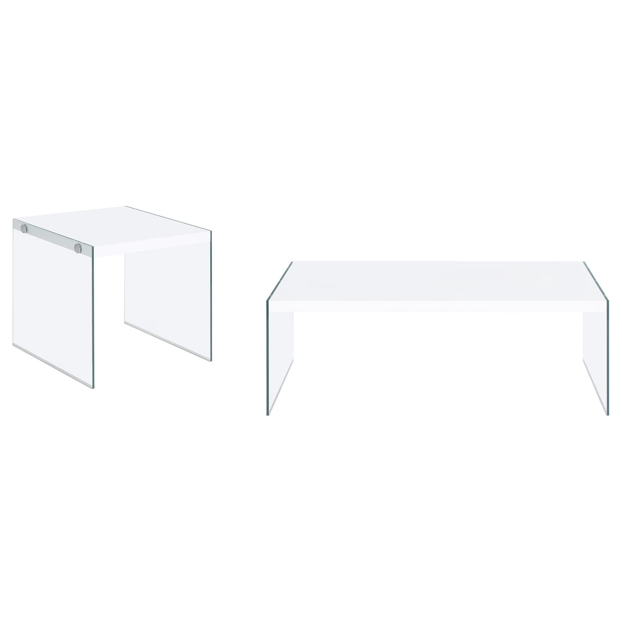 Opal White 2-Piece High Gloss Coffee and End Table Set by Coaster at Eve Furniture