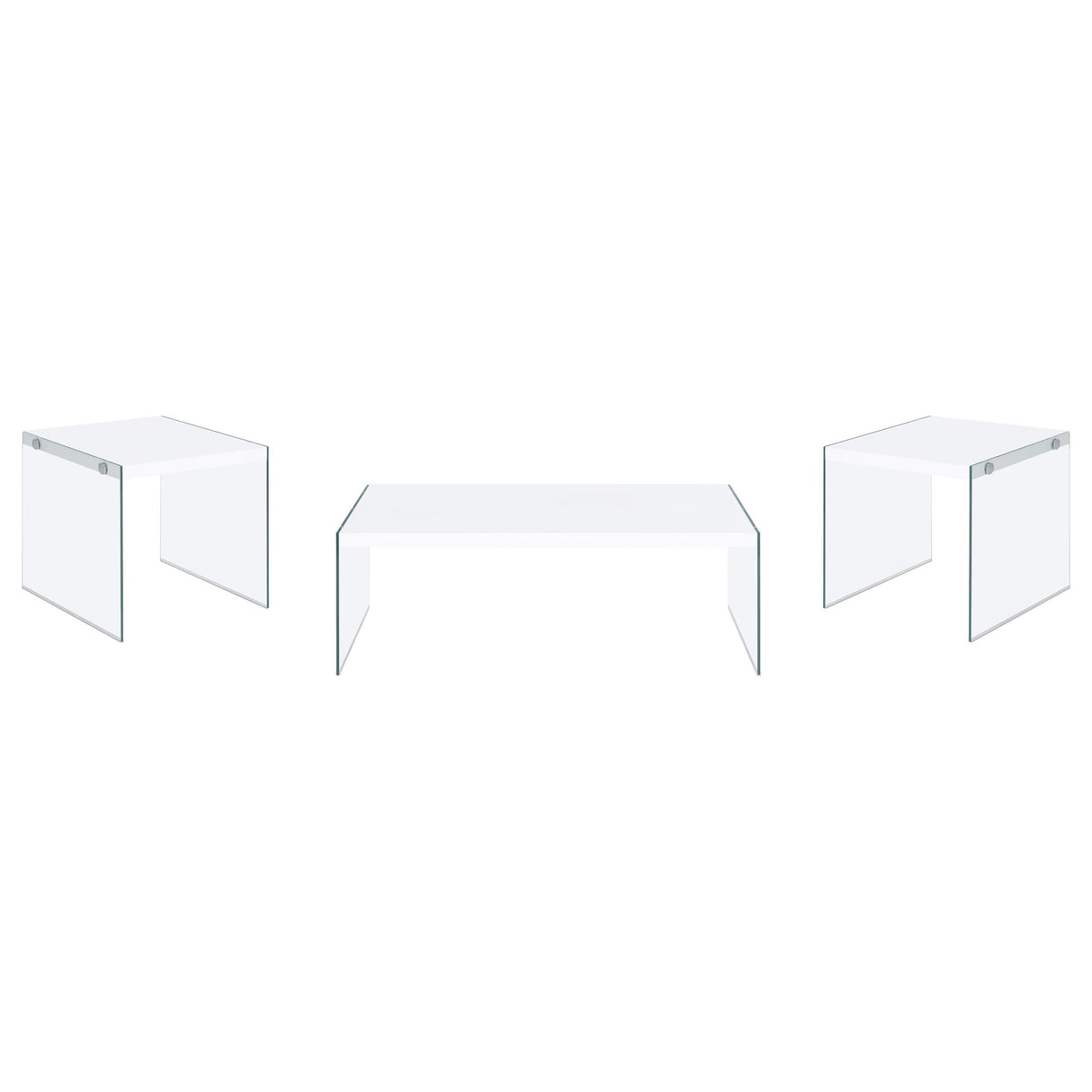Opal White 3-Piece High Gloss Coffee and End Table Set by Coaster at Eve Furniture