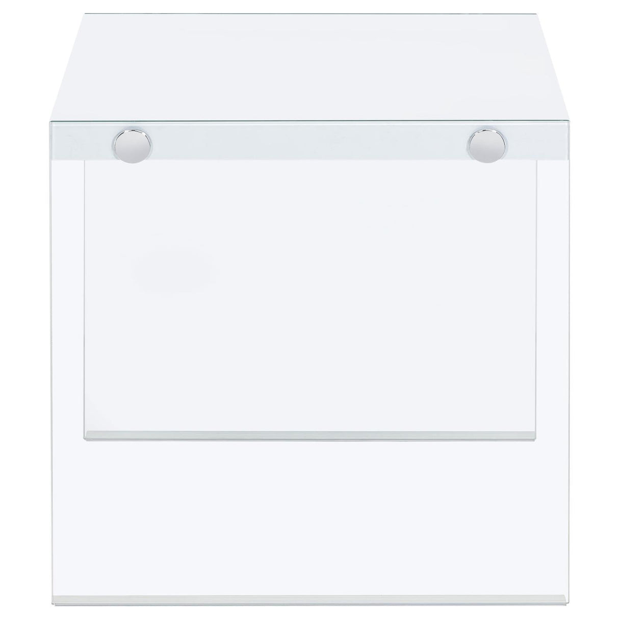 Opal White High Gloss Square End Table With Clear Glass Legs by Coaster at Eve Furniture