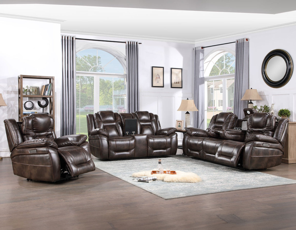 Oportuna Coffee 3-Piece Dual Power Reclining Set by Steve Silver at Eve Furniture