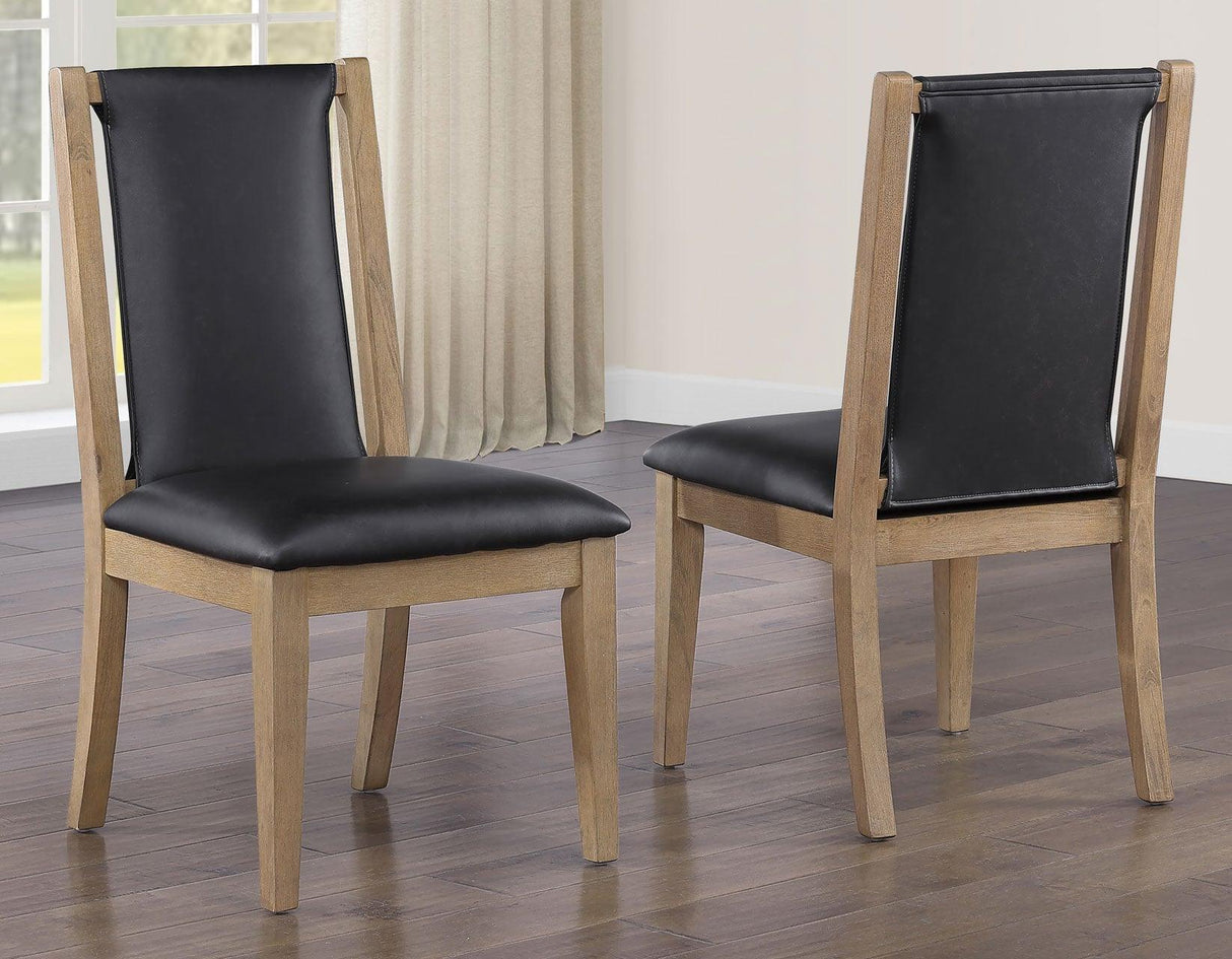 Orinda Rustic Solid Wood Side Chair, Brown Vegan Leather by Steve Silver at Eve Furniture