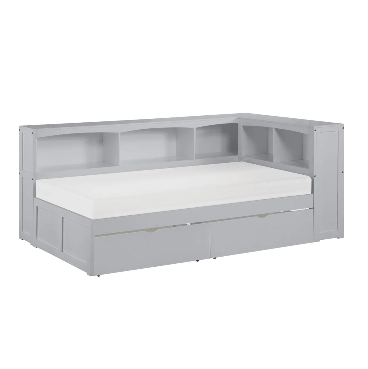 Orion Gray Twin Bookcase Corner Bed with Storage Boxes by Homelegance at Eve Furniture