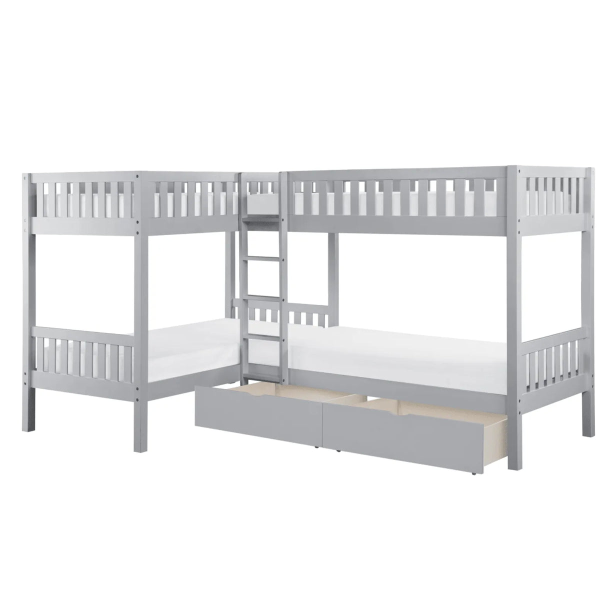 Orion Gray Twin Corner Bunk Bed with Storage Boxes by Homelegance at Eve Furniture