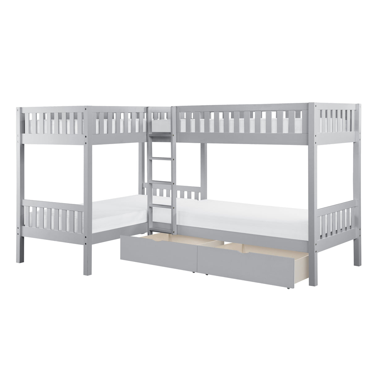 Orion Gray Twin Corner Bunk Bed with Storage Boxes by Homelegance at Eve Furniture
