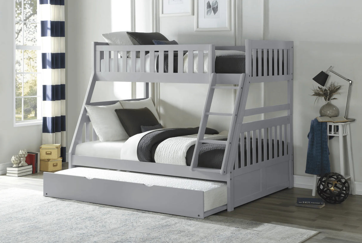 Orion Gray Twin/Full Bunk Bed with Twin Trundle by Homelegance at Eve Furniture