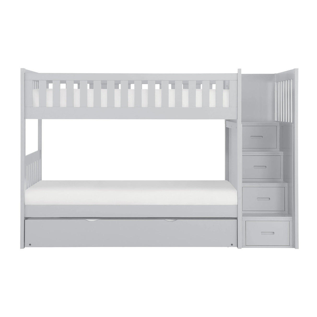 Orion Gray Twin/Twin Step Bunk Bed with Twin Trundle by Homelegance at Eve Furniture