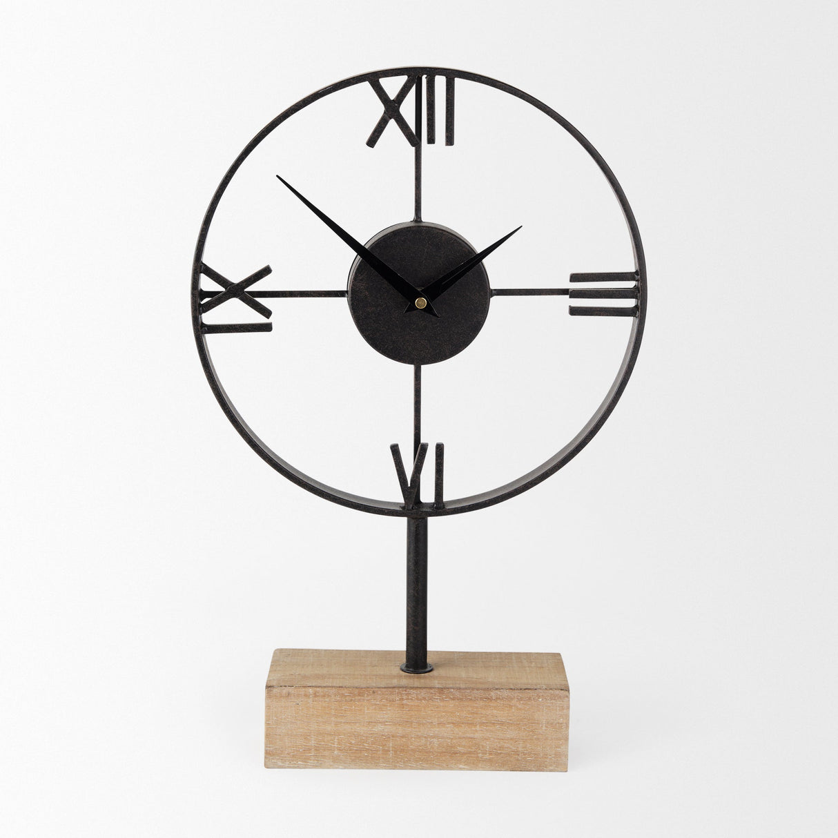 Oris Black Metal/Wood Open Frame Table Clock by Mercana at Eve Furniture