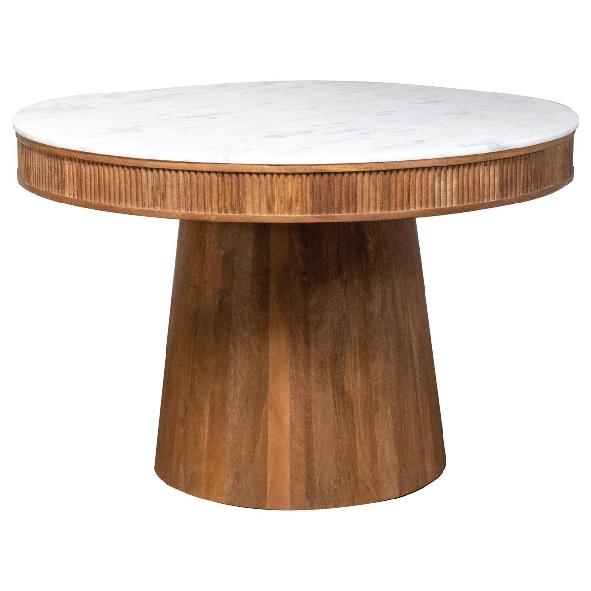 Ortega White and Natural Round Marble Top Solid Base Dining Table by Coaster at Eve Furniture