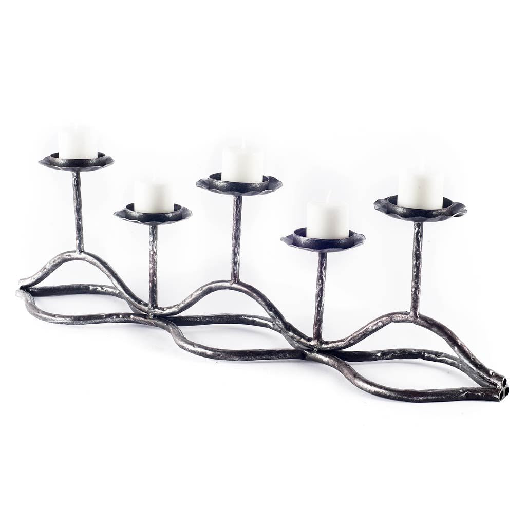 Orville Black Metal Pipe Five Tealight Table Candle Holder by Mercana at Eve Furniture
