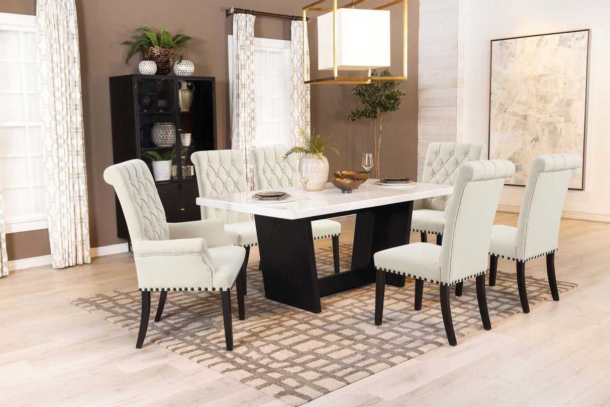 Osborne Espresso/White Trestle Base Marble Top Dining Table by Coaster at Eve Furniture
