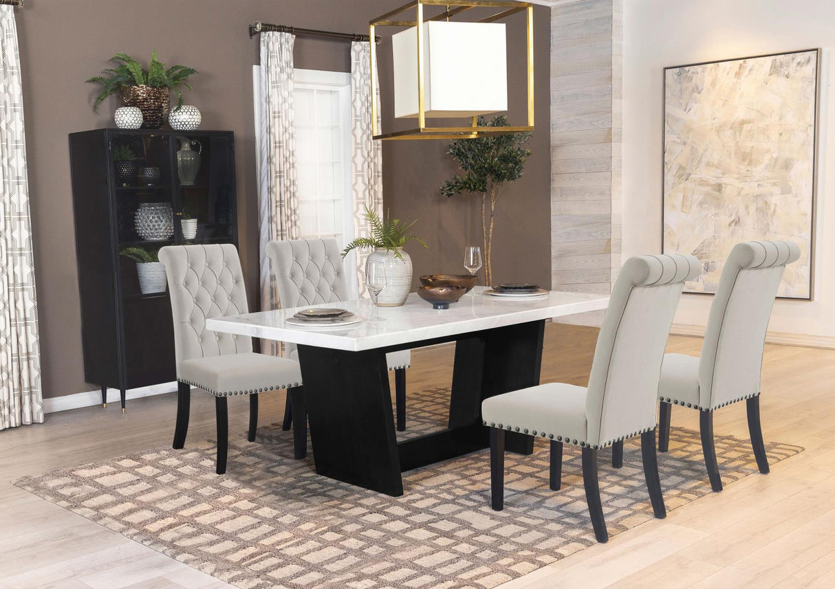 Osborne Sand/White 5-Piece Rectangular Marble Top Dining Set by Coaster at Eve Furniture