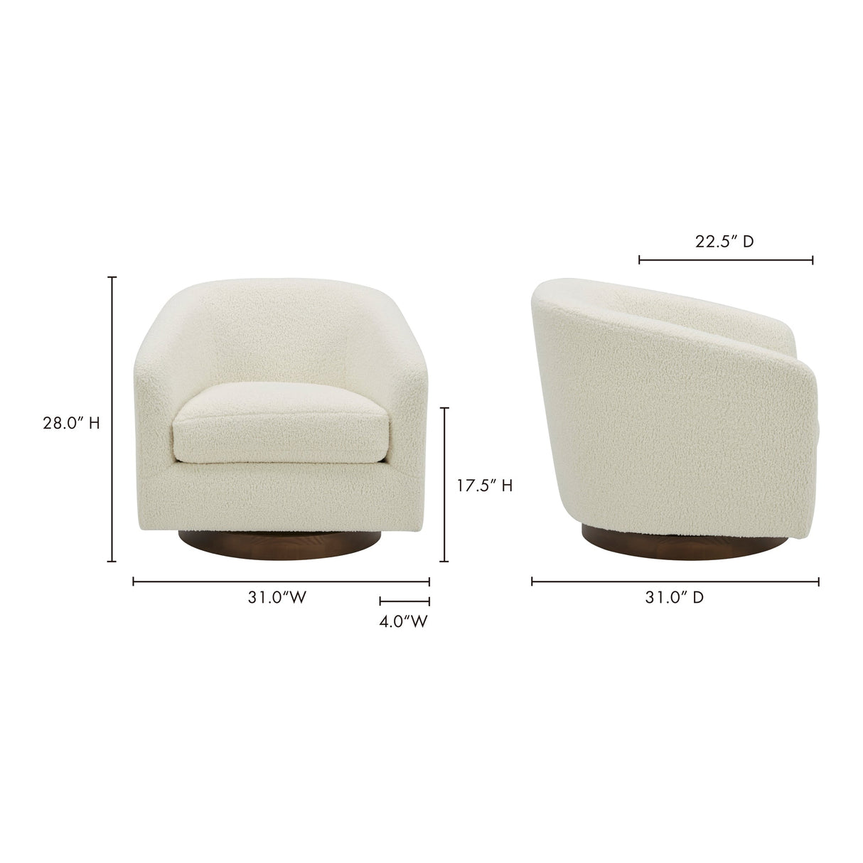 Oscy Faux Shearling White Swivel Chair by Moe's Home at Eve Furniture