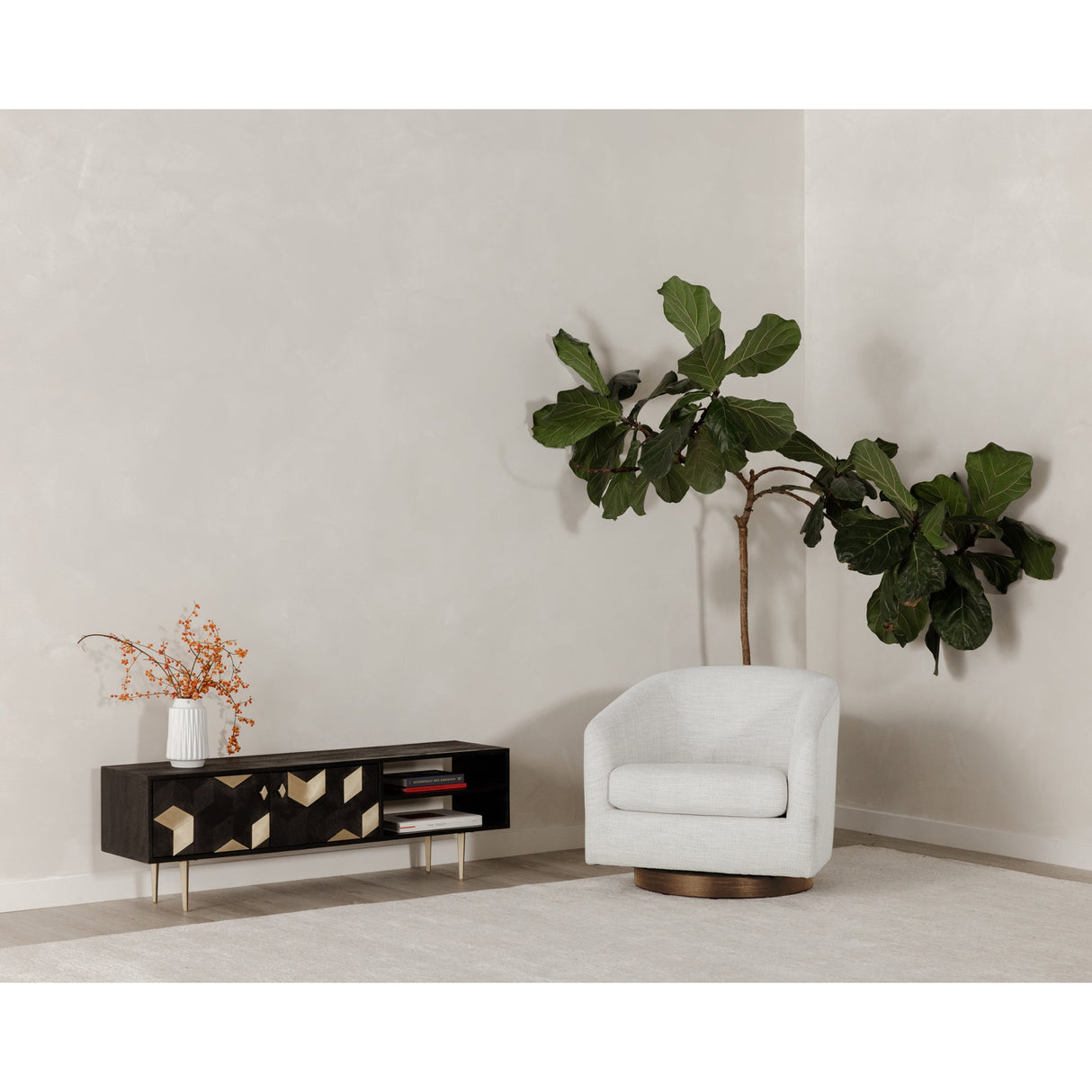 Oscy Splashed White Swivel Chair by MOES at Eve Furniture