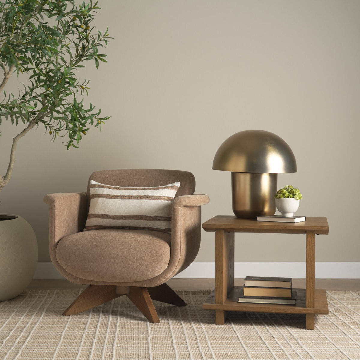 Oskar Chocolate Fabric w/ Brown Wood Base Swivel Accent Chair by Mercana at Eve Furniture